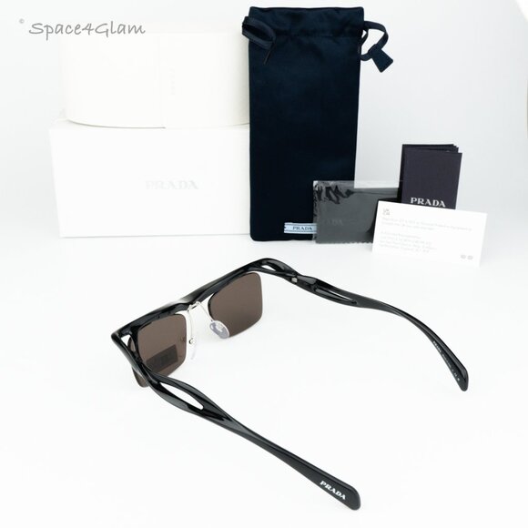 BRAND NEW Prada PRA15S 1AB8C1 Black Brown Rectangle Unisex Sunglasses 0PR A15S - Picture 6 of 10